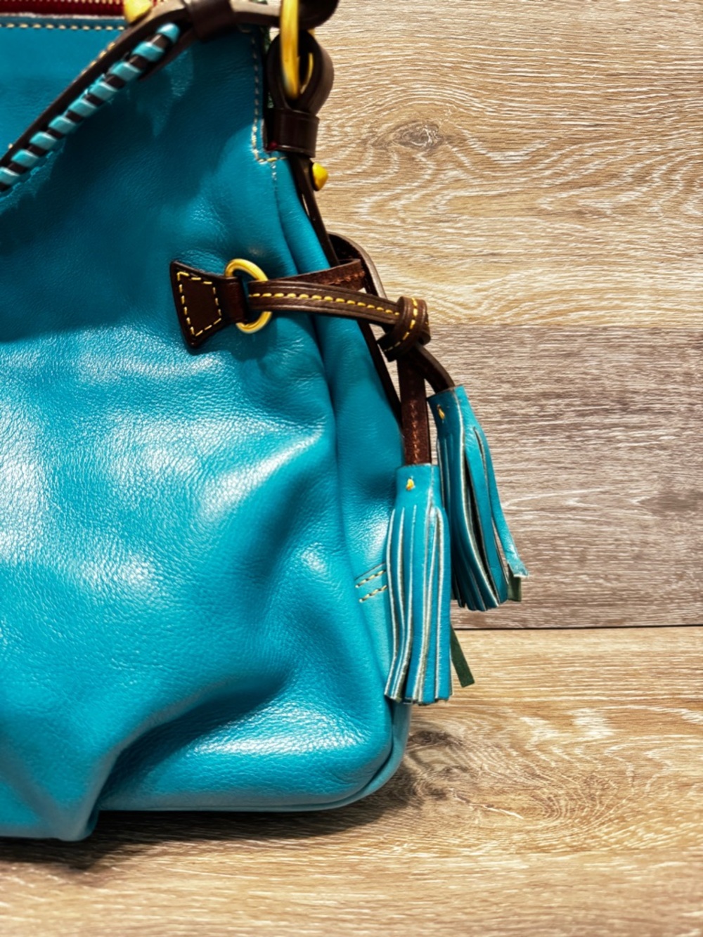 Dooney Florentine Toledo whipstitch hobo turquoise teal Shoulder bag tassels - Picture 3 of 16